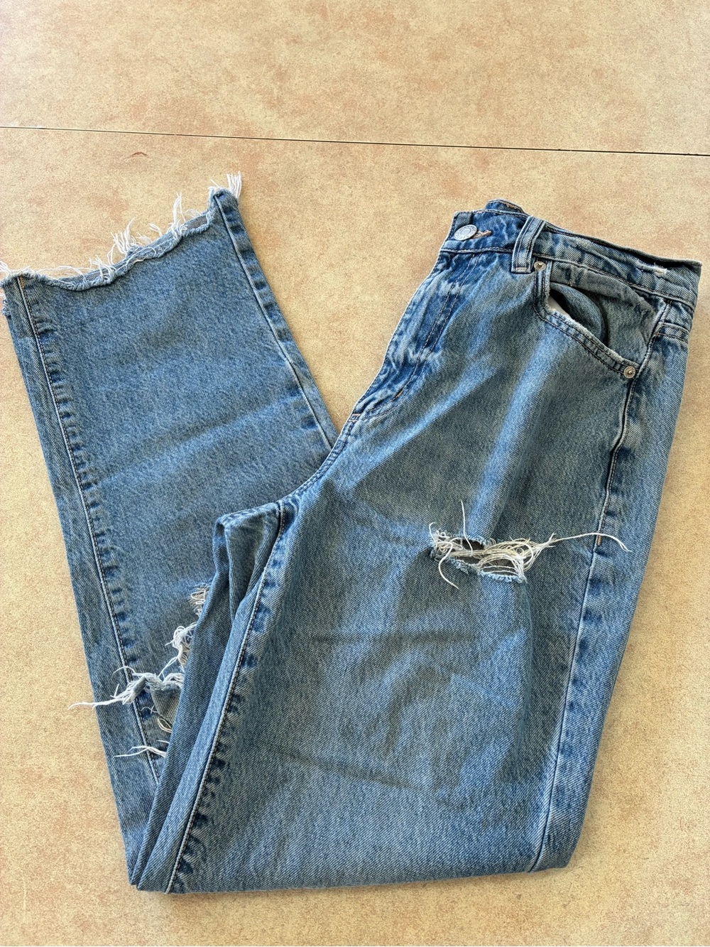 Garage Denim Vintage Straight Distress High Rise Blue Denim Jeans Size 5